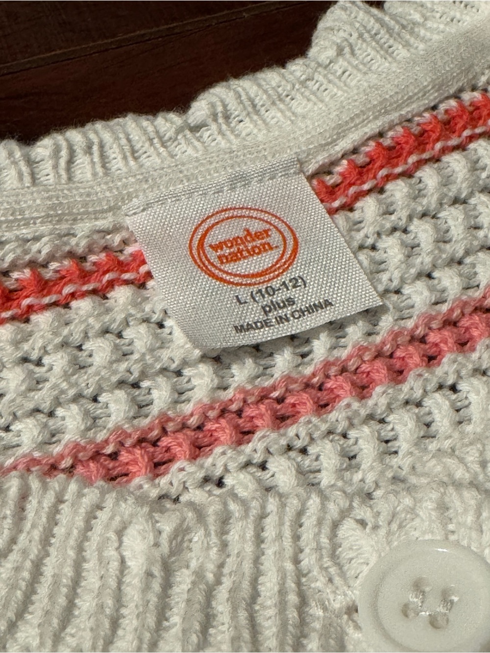 wonder nation White Knit Cardigan with Pink & Coral Stripes - Picture 2 of 5